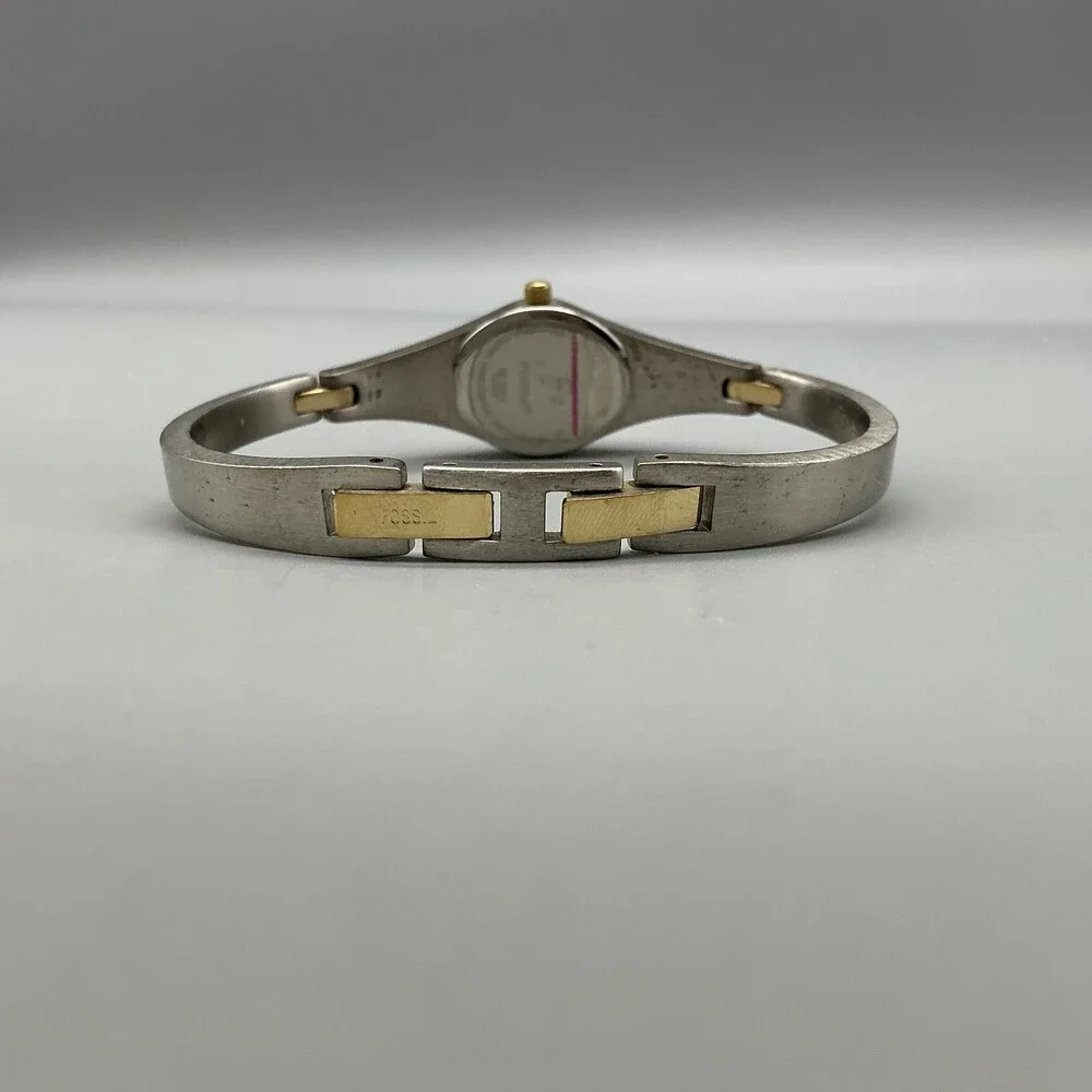 Fossil F2 Womens Watch 17mm Silver Two Tone Bangle ES-9069 New Battery 6.75